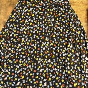 Ann Taylor Factory Black Floral Midi Skirt